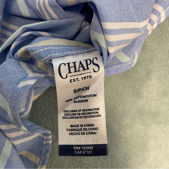 Chaps Men’s Short Sleeve Stripe Shirt Blue Yellow Small Button Front Untucked - Picture 7 of 8